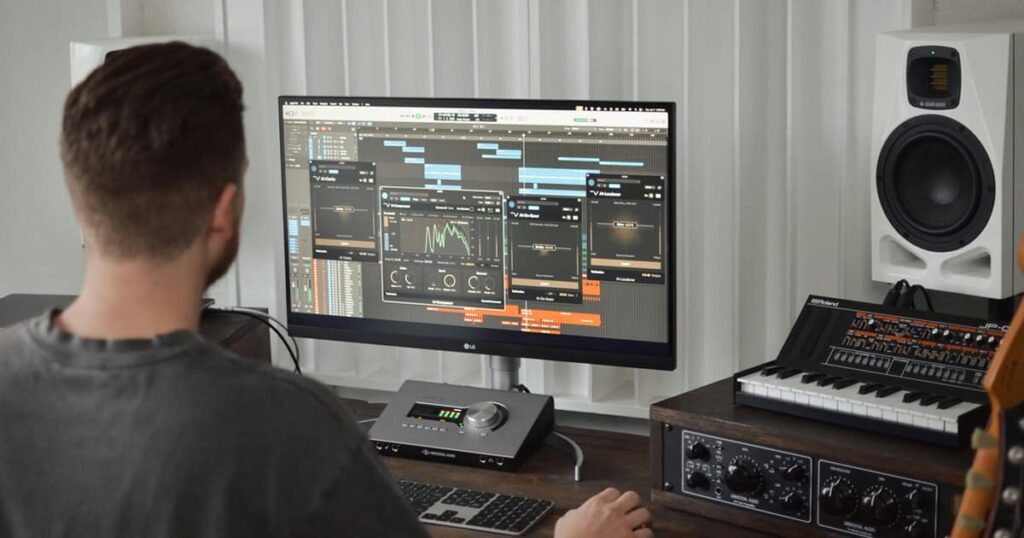 Music producer at home being productive (as one does)